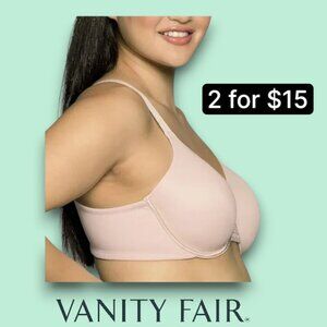 Vanity Fair 38DD Stiff Padded Beauty Back Smoothing Minimizer Bra Pale Pink